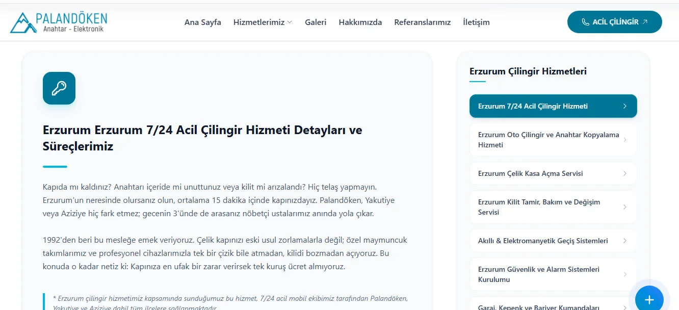 Palandöken Çilingir PageSpeed Hız Skoru %100